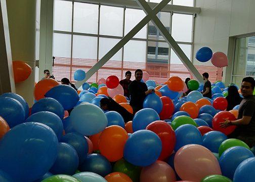 Setting up for a balloon themed event